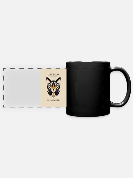 Art Deco Katze - Panorama-Tasse farbig - Schwarz