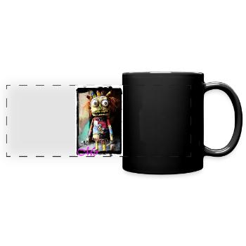 Poupée de chiffon colorée faite à la main, art urbain de rue - Mug panoramique uni - noir - Devant
