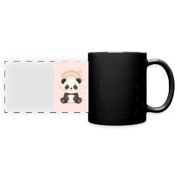 Süßer Panda mit Regenbogen und Sternen - Panorama-Tasse farbig - Schwarz - Vorne