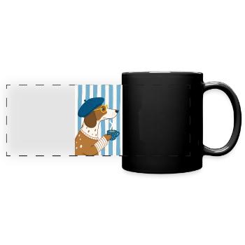 Chien chic café et béret - Mug panoramique uni - noir - Devant