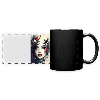 Floral Noir Head Portrait - Full Colour Panoramic Mug - black - Front