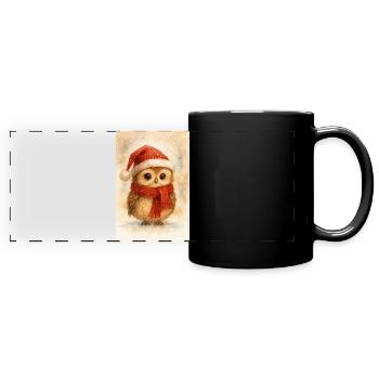 Hibou d’hiver avec écharpe et chapeau - Mug panoramique uni - noir - Devant
