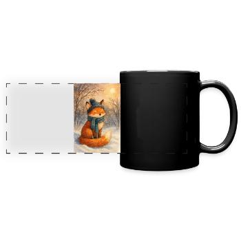 Renard d’hiver avec écharpe et chapeau - Mug panoramique uni - noir - Devant