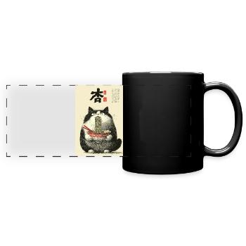 Noodle Cat Ukiyo-e Bowl - Full Colour Panoramic Mug - black - Front