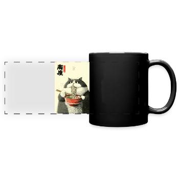 Ramen Cat Ukiyo-e Charm - Full Colour Panoramic Mug - black - Front