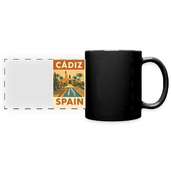 Cádiz Spain – Vintage Travel Poster Plaza - Full Colour Panoramic Mug - black - Front