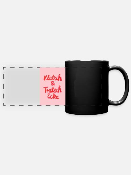 Klatsch & Tratsch - rosa rot - Panorama-Tasse farbig - Schwarz