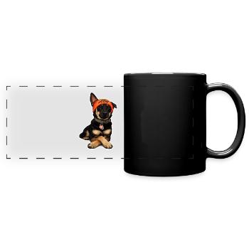 Dog with Orange Headband – Faithful Companion - Full Colour Panoramic Mug - black - Front