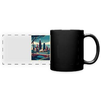 Chicago Illinois Poster Skyline Deco Vista - Full Colour Panoramic Mug - black - Front