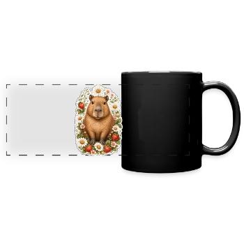 Capybara Fraises Marguerites Amoureuse des animaux - Mug panoramique uni - noir - Devant