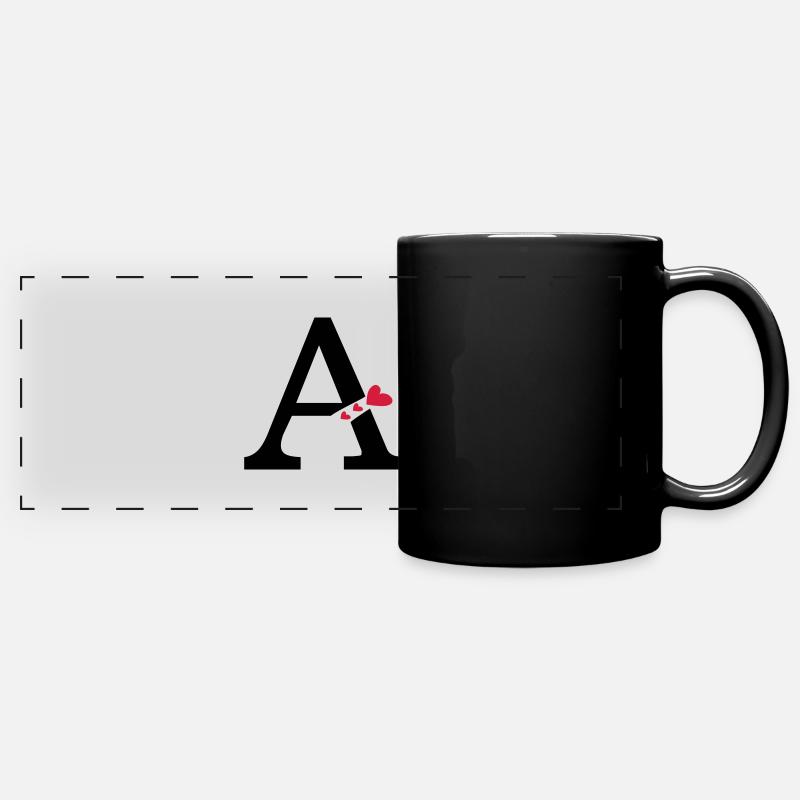 Großbuchstabe A mit Herzen - Panorama-Tasse farbig - Schwarz