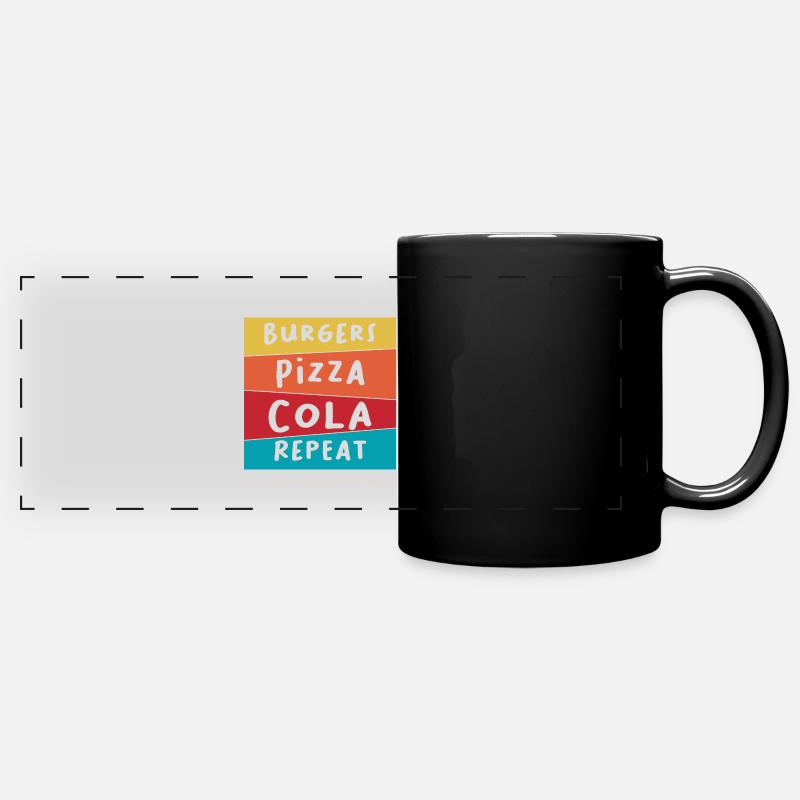 Burger Pizza Cola - Panorama-Tasse farbig - Schwarz