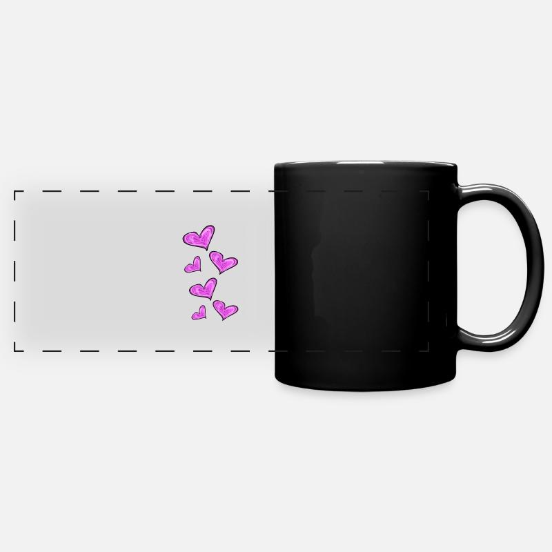 pinke Herzen - Panorama-Tasse farbig - Schwarz