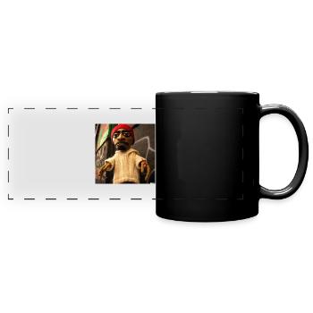 realistic photo of puppet knitted out of wool - Full Colour Panoramic Mug - black - Front