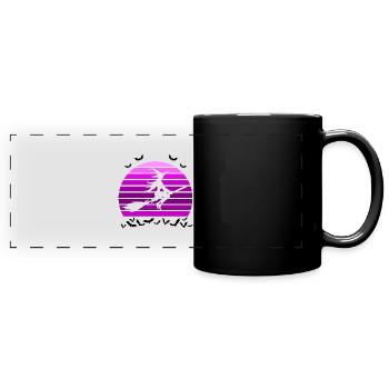 Halloween Sorcière Balai Volant Sunset Vintage Vio - Mug panoramique uni - noir - Devant