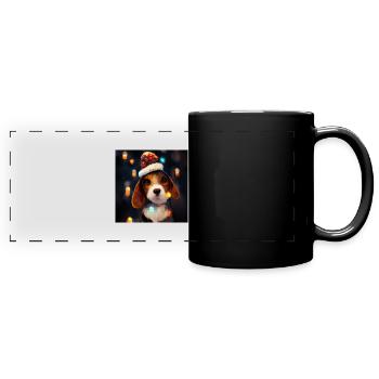 Weihnachts-Beagle in der Weihnachtsnacht - Panorama-Tasse farbig - Schwarz - Vorne