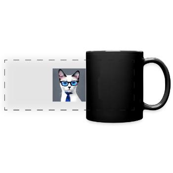 Mignon chat Tom avec des lunettes - Mug panoramique uni - noir - Devant