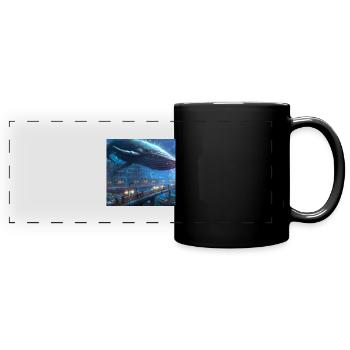 Wal schwimmt in der Stadt - Panorama-Tasse farbig - Schwarz - Vorne