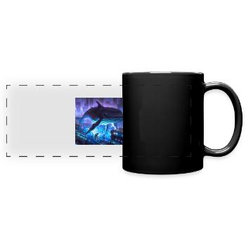 Wal schwimmt in der Stadt - Panorama-Tasse farbig - Schwarz - Vorne
