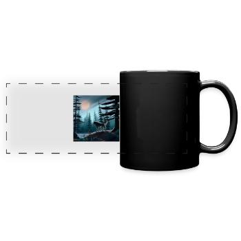 Der einsame Wolf - Panorama-Tasse farbig - Schwarz - Vorne