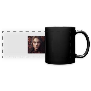 Weibsbild im Herbstlaub - Panorama-Tasse farbig - Schwarz - Vorne