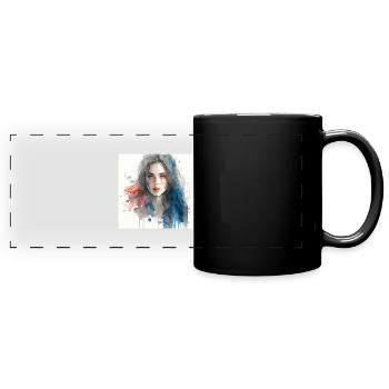 Portrait peinture à l''eau - Mug panoramique uni - noir - Devant