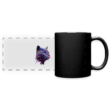 Psychedelische Katze - Panorama-Tasse farbig - Schwarz - Vorne