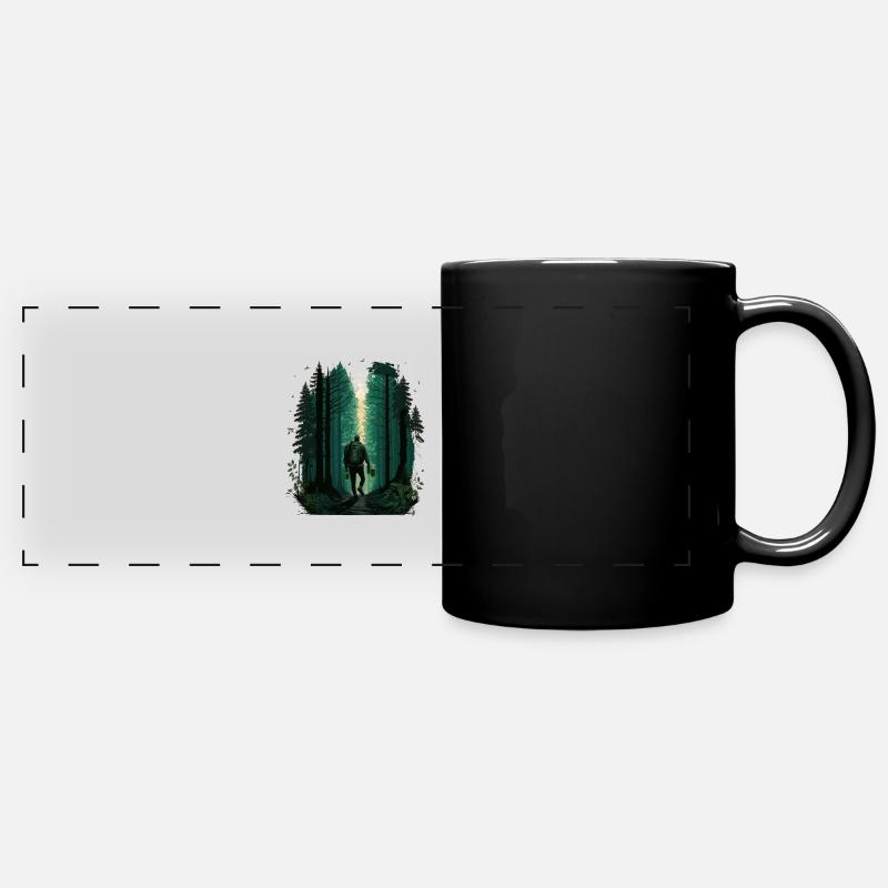 Night walk in the forest with beer, hiking - Full Colour Panoramic Mug - black
