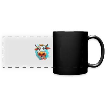 Caricature colorée de vache - Mug panoramique uni - noir - Devant