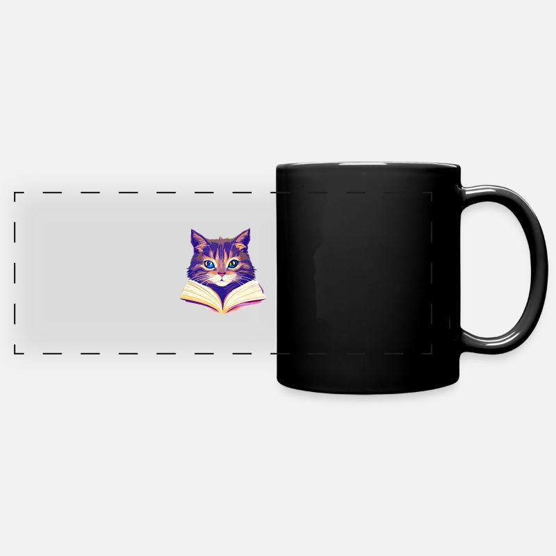 Cat Reading Domestic Cat Books Cat Book Kitten - Full Colour Panoramic Mug - black