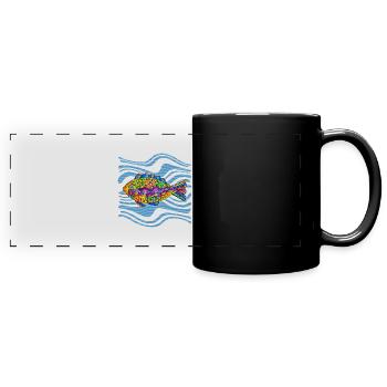 Fisch - Panorama-Tasse farbig - Schwarz - Vorne