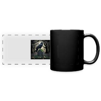 Black raven on tombstone, illustration - Full Colour Panoramic Mug - black - Front