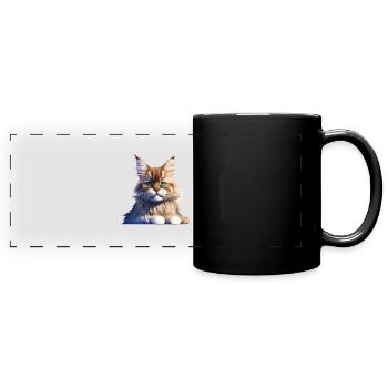 Katzenbesitzer Maine Coon Katze Kätzchen Kater - Panorama-Tasse farbig - Schwarz - Vorne