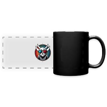 Runder und niedlicher Katzenkopf - Panorama-Tasse farbig - Schwarz - Vorne