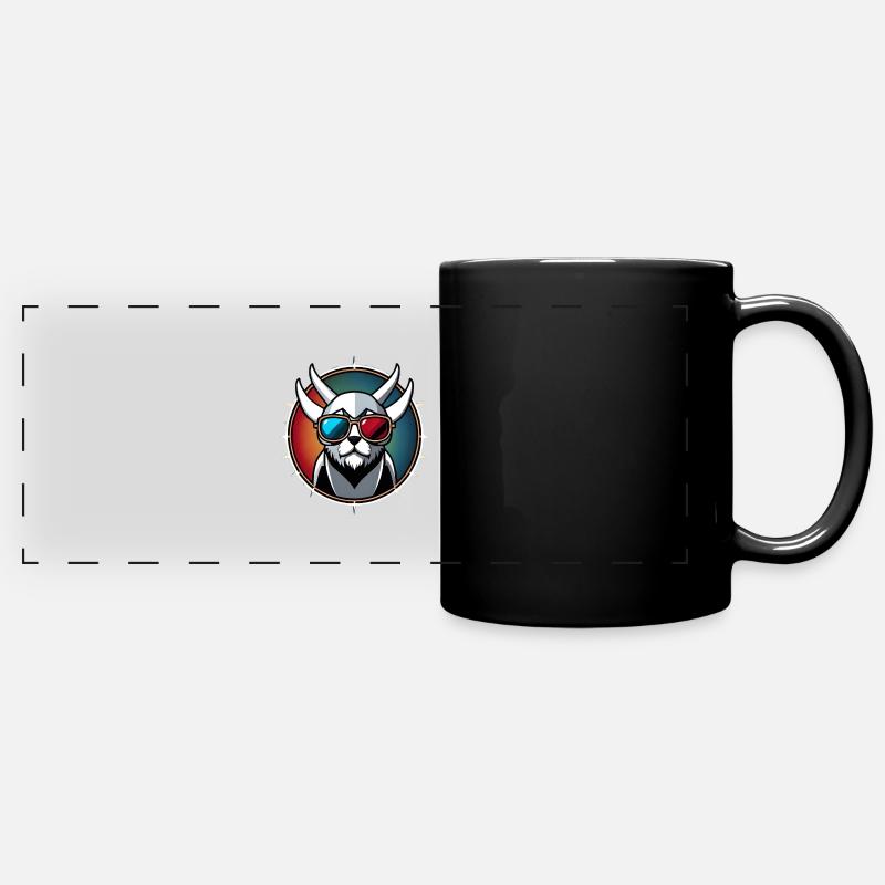 Tête de chat ronde et mignonne - Mug panoramique uni - noir