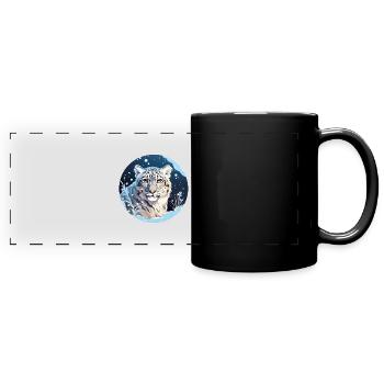 Schneeleopard - Panorama-Tasse farbig - Schwarz - Vorne