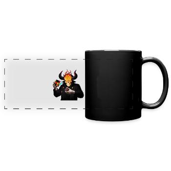 Gehörnter Schädel | Manipulation seiner Puzzlewürfel - Panorama-Tasse farbig - Schwarz - Vorne
