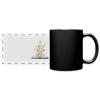 Livre ouvert avec des fleurs en croissance - Mug panoramique uni - noir - Devant