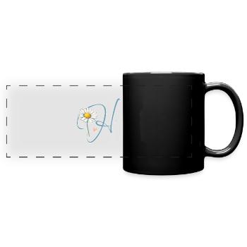 Lettre H Cœur de marguerite - Mug panoramique uni - noir - Devant