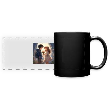 Love girl and boy with flowers - Full Colour Panoramic Mug - black - Front