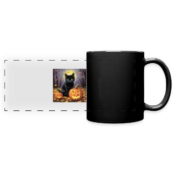 Chat pastel le soir d’Halloween - Mug panoramique uni - noir - Devant