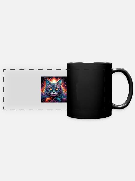 Trippy LSD Cat - Full Colour Panoramic Mug - black