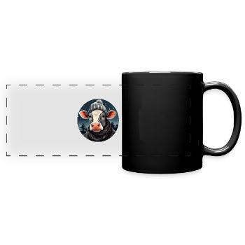 Vache en hiver - Mug panoramique uni - noir - Devant