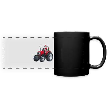 Nikolaus fährt auf rotem Traktor - Panorama-Tasse farbig - Schwarz - Vorne