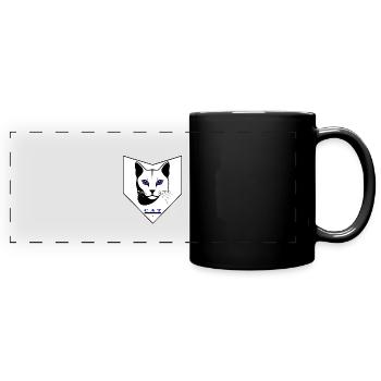 Schwarz-Weiß Katzenkopf -Indigo Augen mit CAT Text - Panorama-Tasse farbig - Schwarz - Vorne
