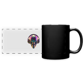 Chromatic Alien Head with Headphones - Full Colour Panoramic Mug - black - Front