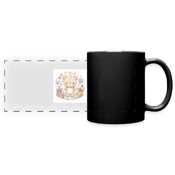 Süßer Bär mit Blumen - Panorama-Tasse farbig - Schwarz - Vorne