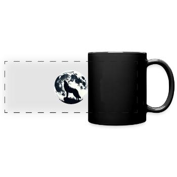 Wolf heult im Mondlicht - Panorama-Tasse farbig - Schwarz - Vorne