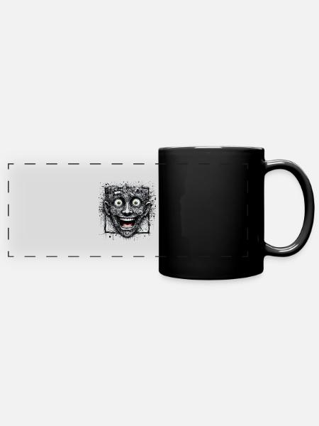 Quadratisches, glückliches Gesicht - Panorama-Tasse farbig - Schwarz