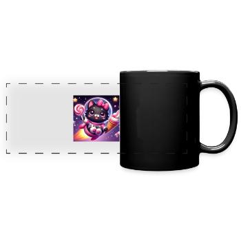 Space Kitty mit Softeis und Lolli im Weltall - Full Colour Panoramic Mug - black - Front